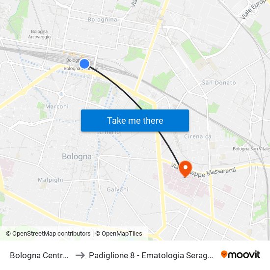 Bologna Centrale to Padiglione 8 - Ematologia Seragnoli map