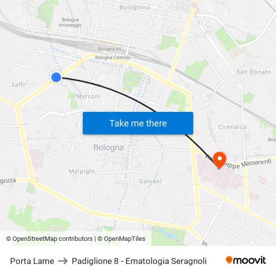 Porta Lame to Padiglione 8 - Ematologia Seragnoli map