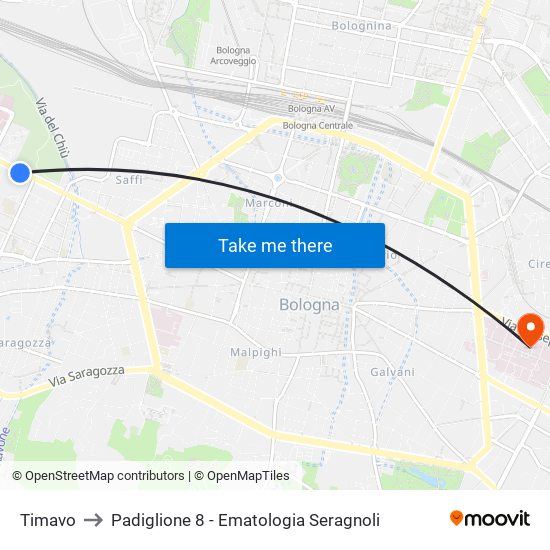 Timavo to Padiglione 8 - Ematologia Seragnoli map