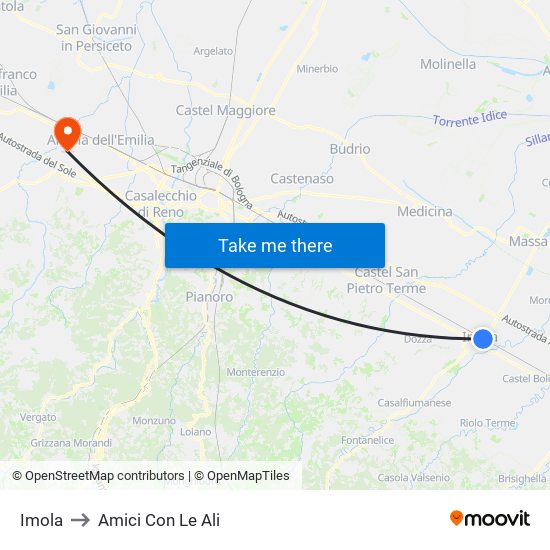 Imola to Amici Con Le Ali map