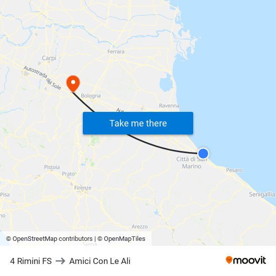 4 Rimini FS to Amici Con Le Ali map