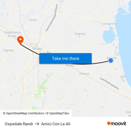 Ospedale Randi to Amici Con Le Ali map