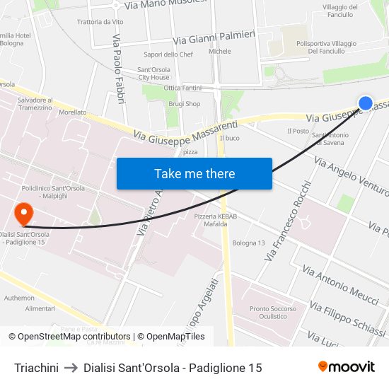 Triachini to Dialisi Sant'Orsola - Padiglione 15 map