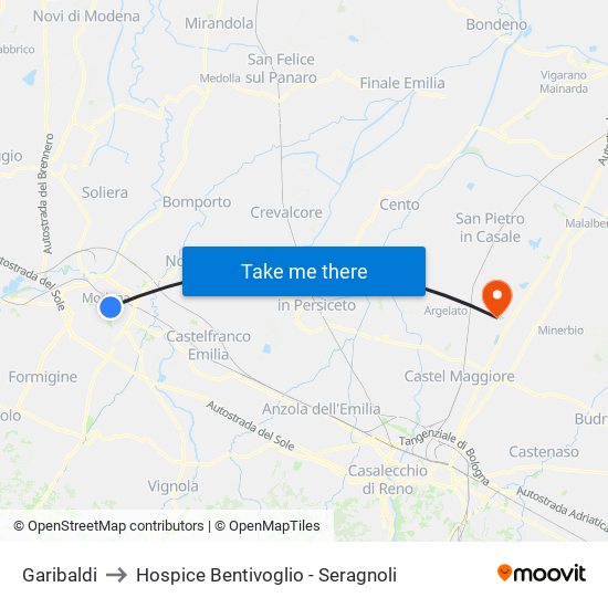 Garibaldi to Hospice Bentivoglio - Seragnoli map