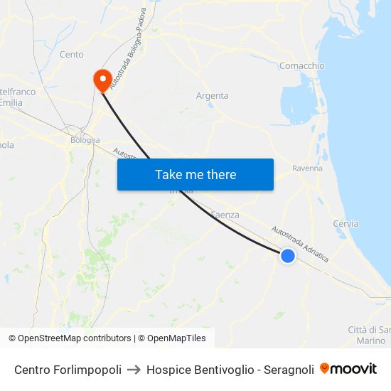 Centro Forlimpopoli to Hospice Bentivoglio - Seragnoli map