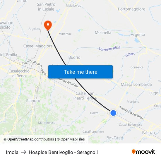 Imola to Hospice Bentivoglio - Seragnoli map