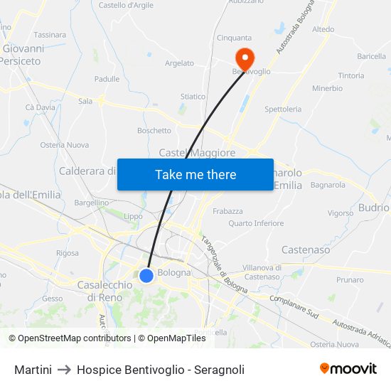 Martini to Hospice Bentivoglio - Seragnoli map