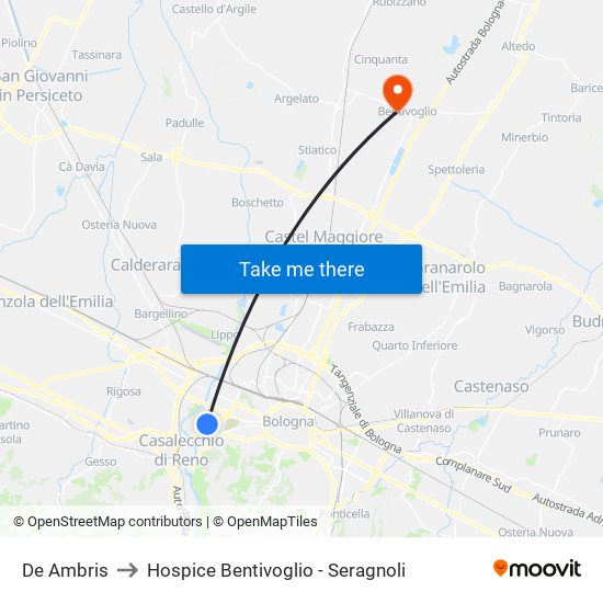 De Ambris to Hospice Bentivoglio - Seragnoli map