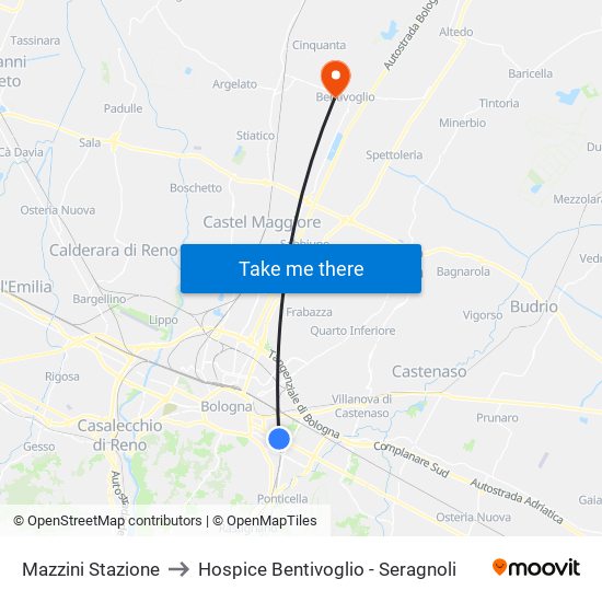 Mazzini Stazione to Hospice Bentivoglio - Seragnoli map