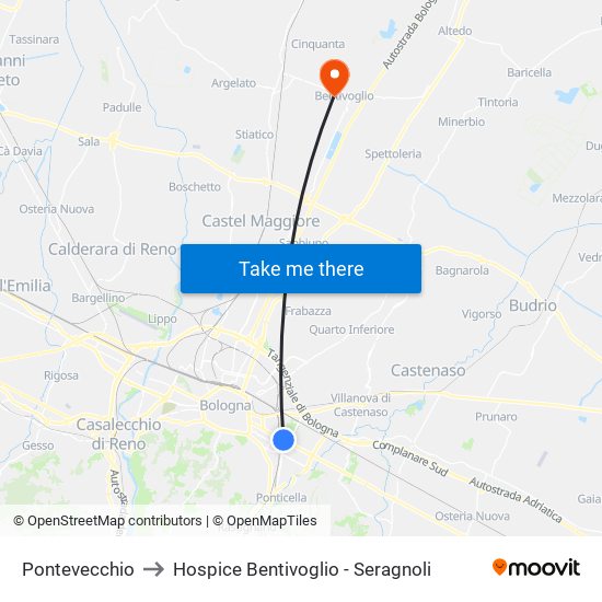 Pontevecchio to Hospice Bentivoglio - Seragnoli map
