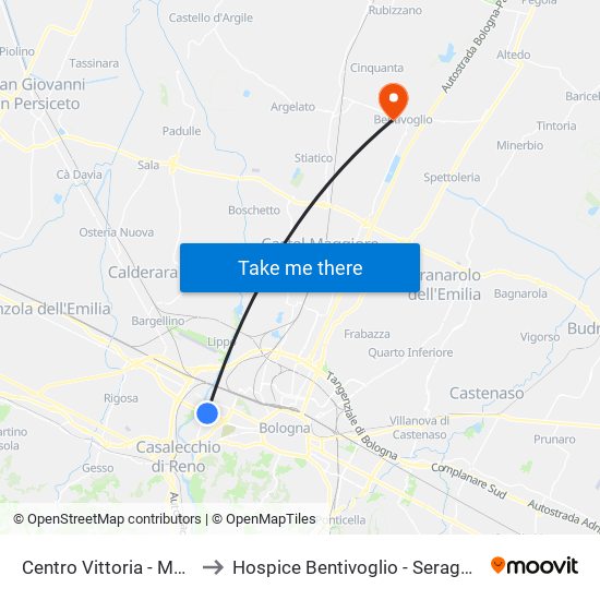 Centro Vittoria - Mast to Hospice Bentivoglio - Seragnoli map