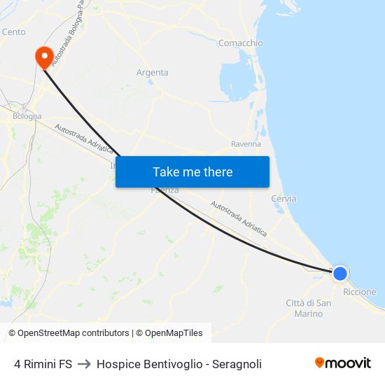 4 Rimini FS to Hospice Bentivoglio - Seragnoli map