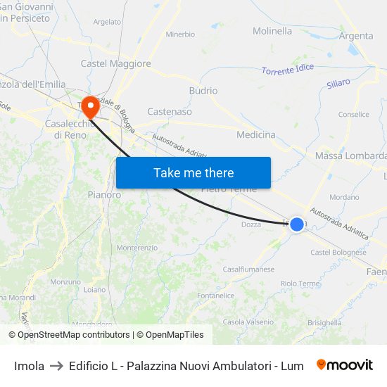 Imola to Edificio L - Palazzina Nuovi Ambulatori - Lum map