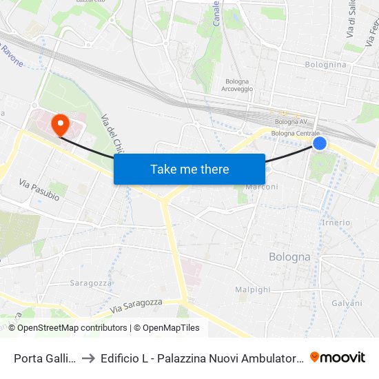 Porta Galliera to Edificio L - Palazzina Nuovi Ambulatori - Lum map