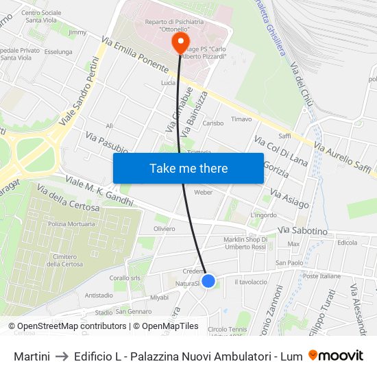 Martini to Edificio L - Palazzina Nuovi Ambulatori - Lum map