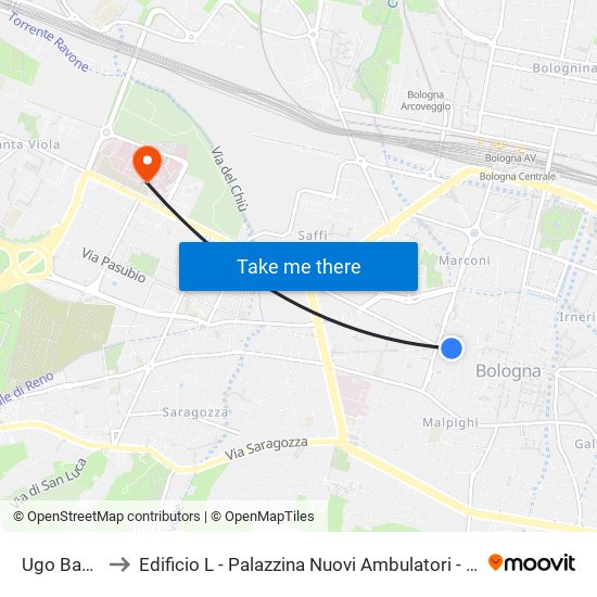 Ugo Bassi to Edificio L - Palazzina Nuovi Ambulatori - Lum map