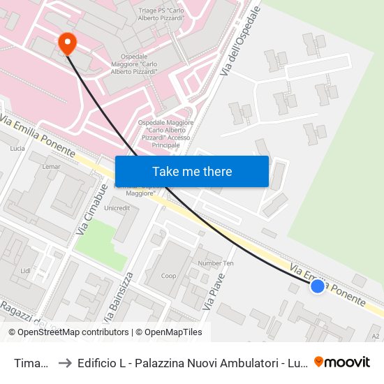 Timavo to Edificio L - Palazzina Nuovi Ambulatori - Lum map