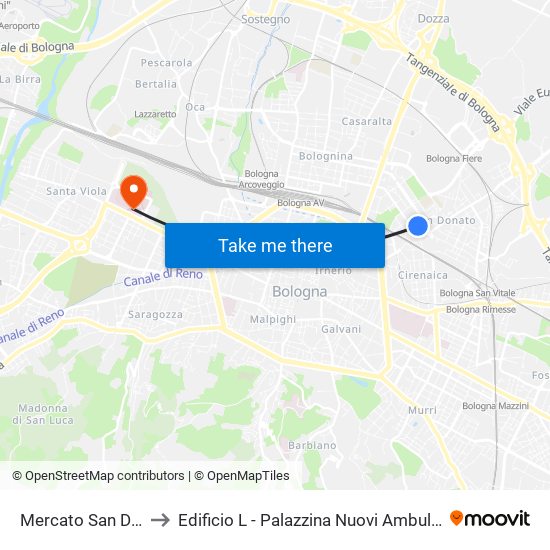 Mercato San Donato to Edificio L - Palazzina Nuovi Ambulatori - Lum map