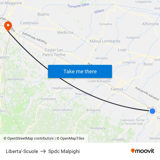 Liberta'-Scuole to Spdc Malpighi map