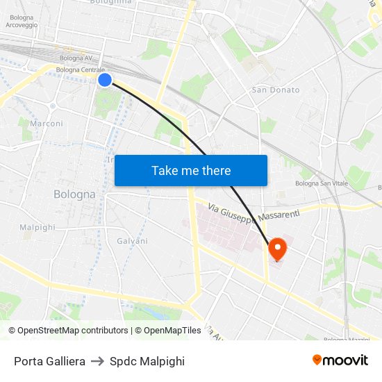 Porta Galliera to Spdc Malpighi map