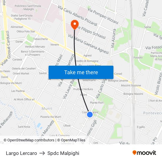 Largo Lercaro to Spdc Malpighi map