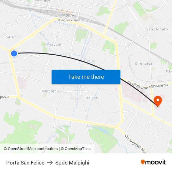 Porta San Felice to Spdc Malpighi map