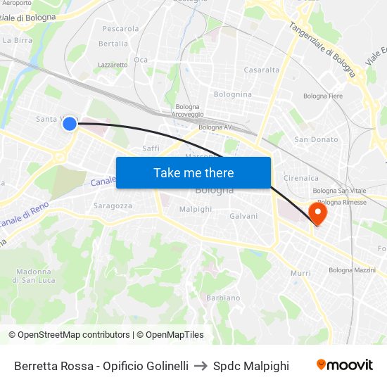 Berretta Rossa - Opificio Golinelli to Spdc Malpighi map