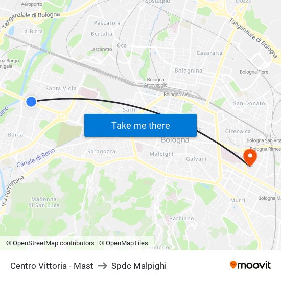 Centro Vittoria - Mast to Spdc Malpighi map