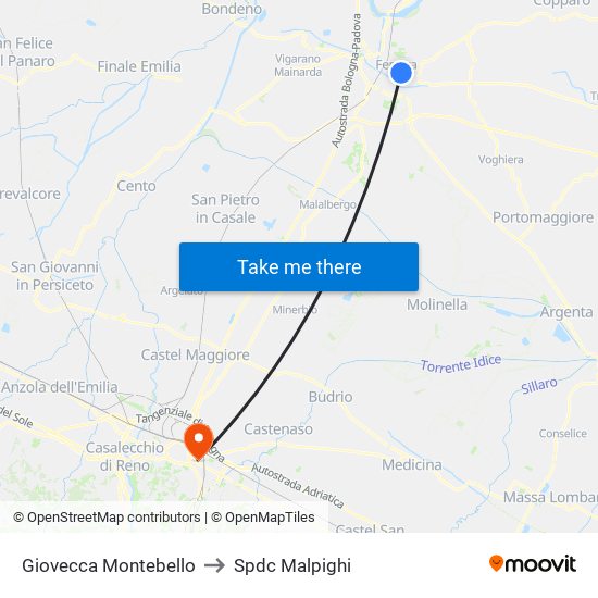 Giovecca Montebello to Spdc Malpighi map