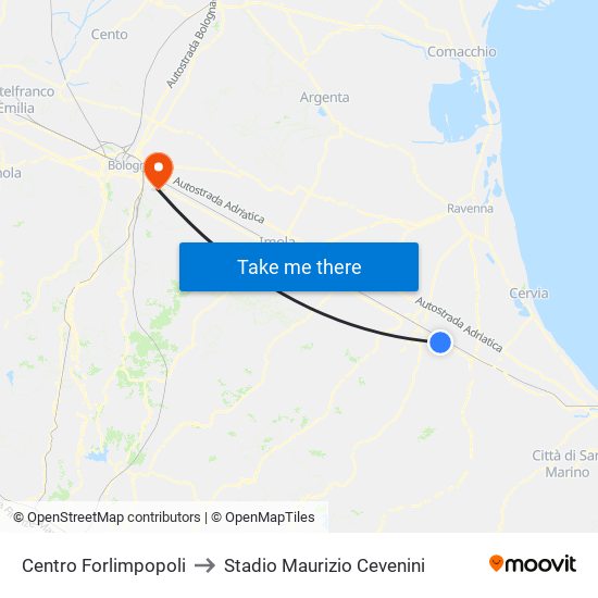 Centro Forlimpopoli to Stadio Maurizio Cevenini map