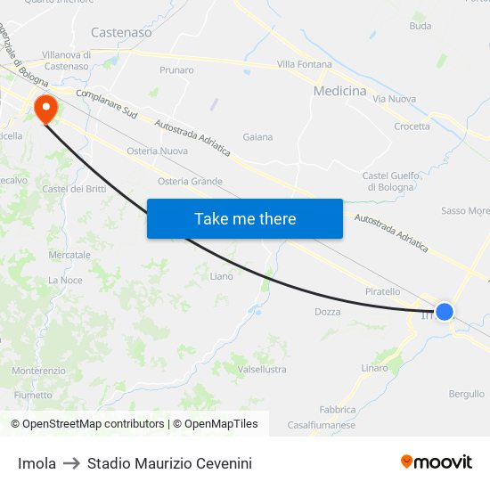 Imola to Stadio Maurizio Cevenini map