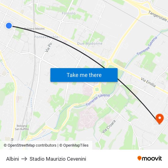 Albini to Stadio Maurizio Cevenini map