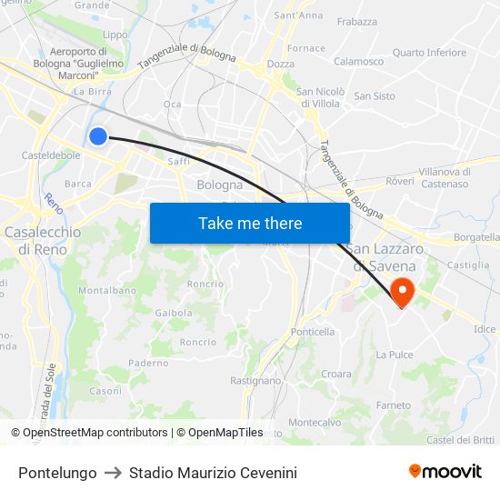 Pontelungo to Stadio Maurizio Cevenini map