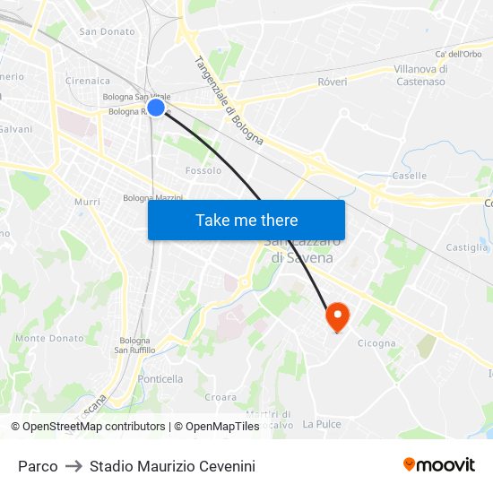 Parco to Stadio Maurizio Cevenini map