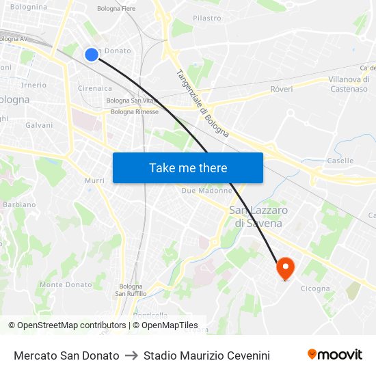 Mercato San Donato to Stadio Maurizio Cevenini map