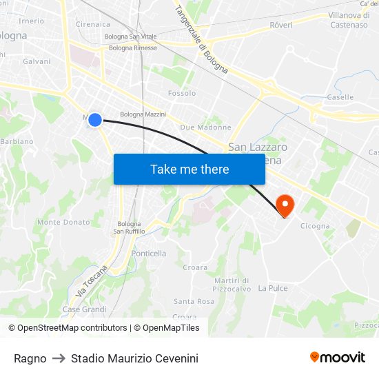 Ragno to Stadio Maurizio Cevenini map