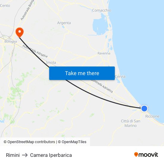 Rimini to Camera Iperbarica map