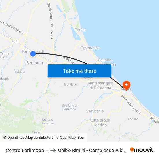Centro Forlimpopoli to Unibo Rimini - Complesso Alberti map