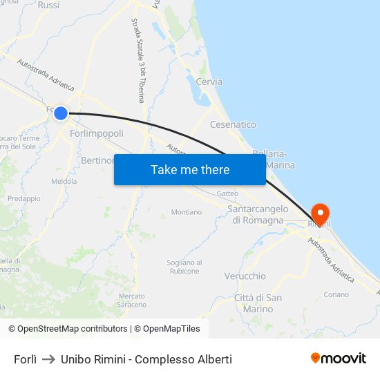 Forlì to Unibo Rimini - Complesso Alberti map