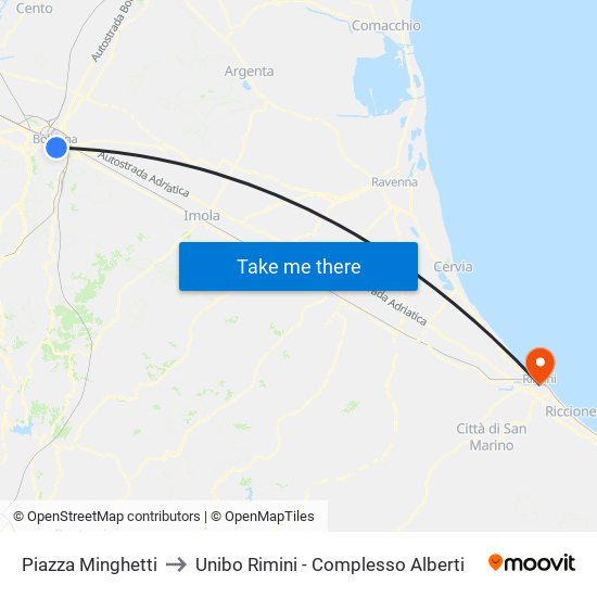 Piazza Minghetti to Unibo Rimini - Complesso Alberti map