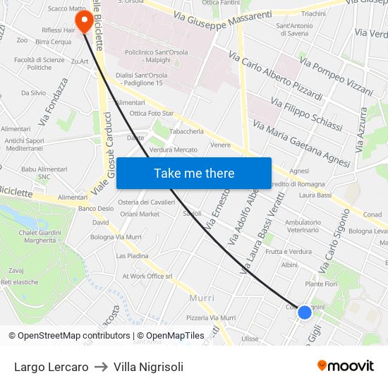 Largo Lercaro to Villa Nigrisoli map