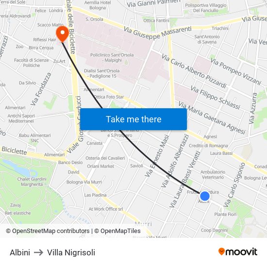 Albini to Villa Nigrisoli map