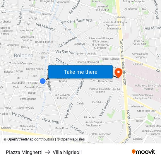 Piazza Minghetti to Villa Nigrisoli map