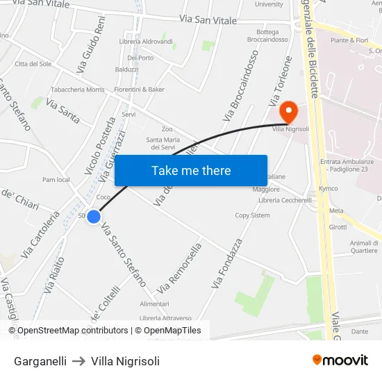 Garganelli to Villa Nigrisoli map