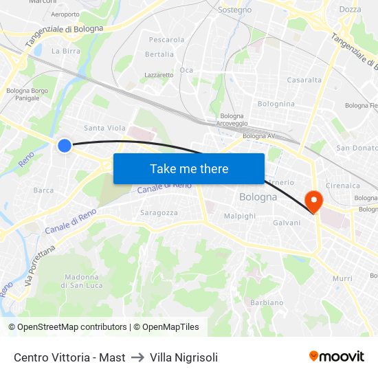 Centro Vittoria - Mast to Villa Nigrisoli map