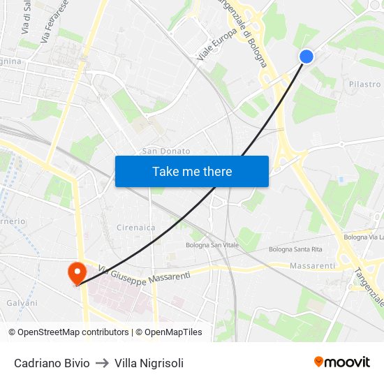 Cadriano Bivio to Villa Nigrisoli map