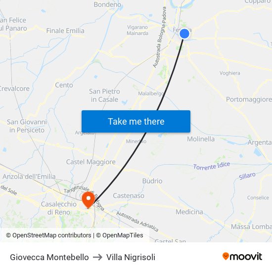 Giovecca Montebello to Villa Nigrisoli map