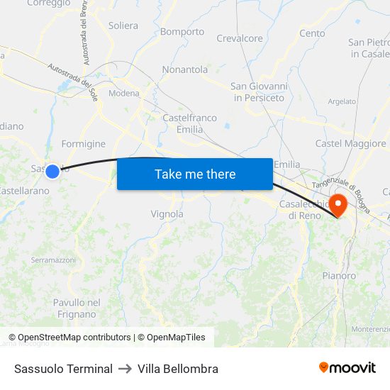 Sassuolo Terminal to Villa Bellombra map