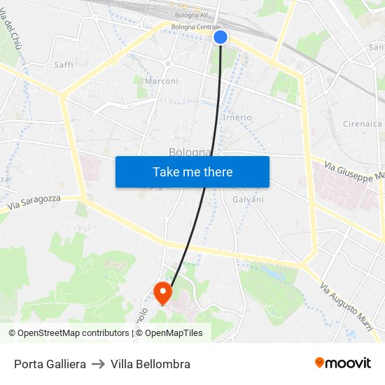 Porta Galliera to Villa Bellombra map