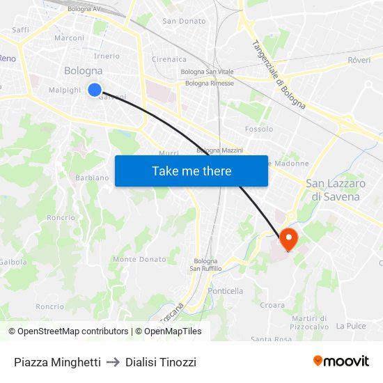 Piazza Minghetti to Dialisi Tinozzi map